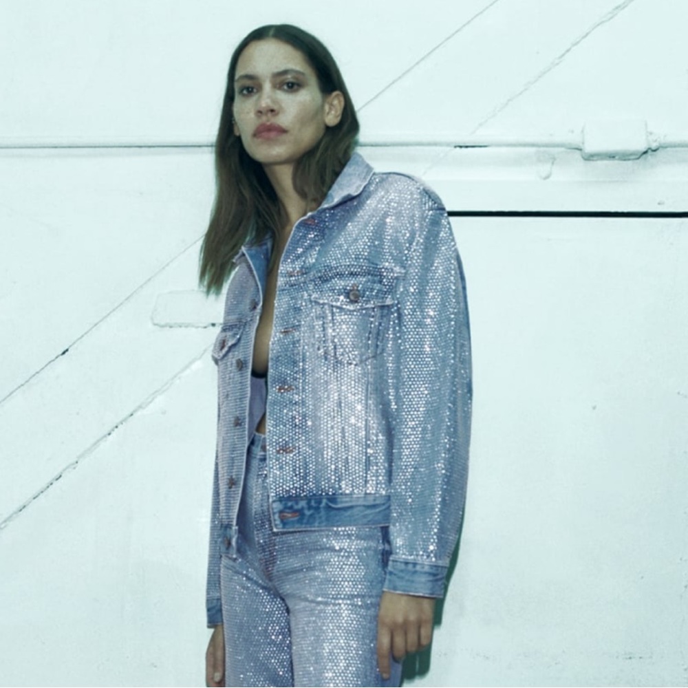 Zara Rhinestone Jean Jacket